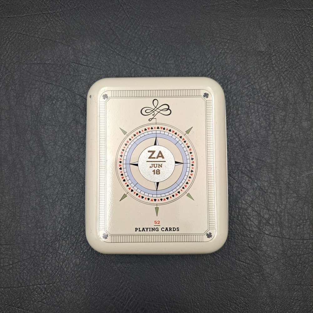 ZA Nautical Compass Playing Cards Deck in Felt Lined Metal Storage Tin Sealed